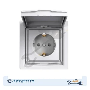 پریز تکی با ارت جانبی اشنایدر 16A - درپوش‌دار - محافظ کودک - IP44 - مدل Asfora سفید