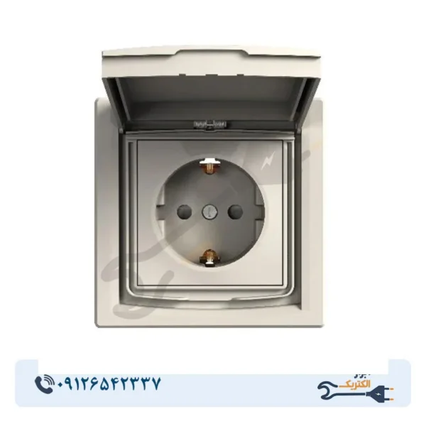 پریز تکی با ارت جانبی اشنایدر 16A - درپوش‌دار - محافظ کودک - IP44 - مدل Asfora کرم - Image 1