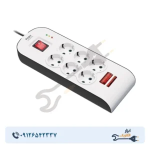 محافظ 6 خانه ارت دار با کلید و کابل ۱.۸ متری پارت الکتریک